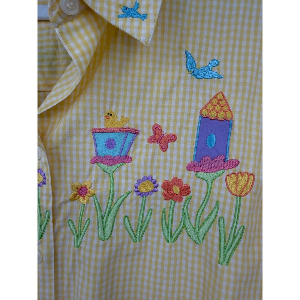 VTG Scott Womens 2X Button Down Shirt Gingham Yellow Embroidered Cottagecore - Picture 7 of 13